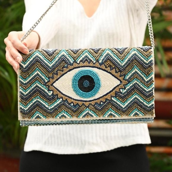 America & Beyond Handbags - Grecian Nights Evil Eye Clutch Purse America & Beyond Bag NWT
